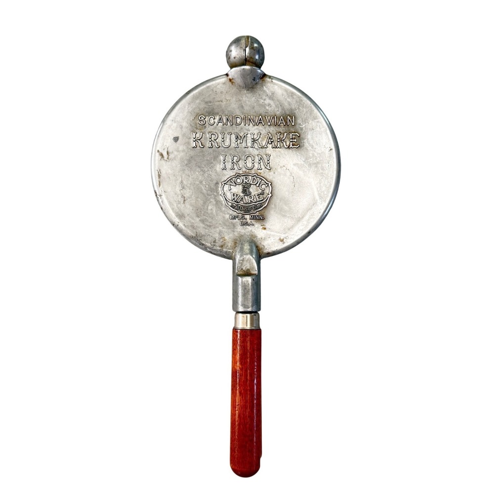 Nordic Ware Scandinavian Krumkake Iron Vintage Rosette Maker USA Wood Handle‎